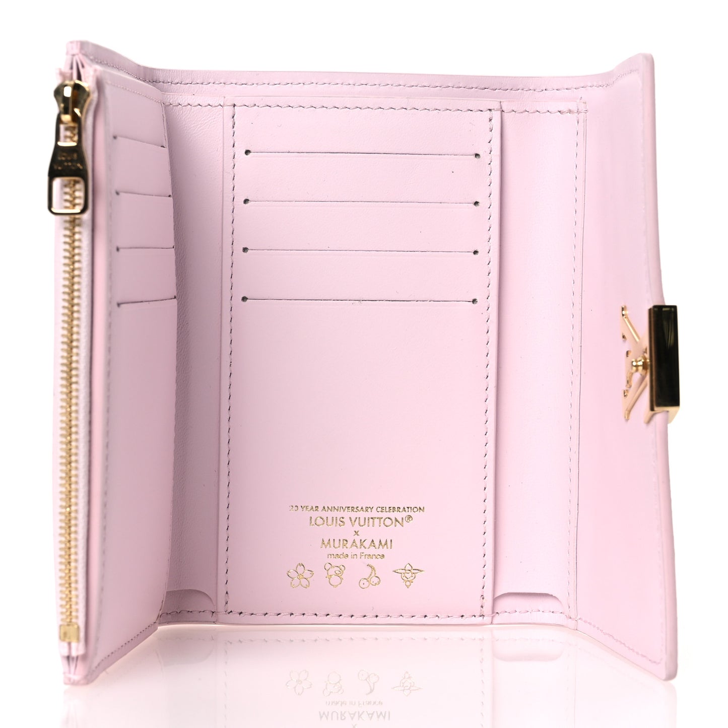 LV X TM Lambskin Embroidered Cherry Blossom Capucines Compact Wallet Pink