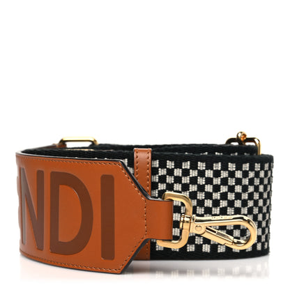 Fendi Ribbon Vitello King Logo Embossed Gingham Woven Adjustable Strap You Panna Black Cuoio 1 of 6