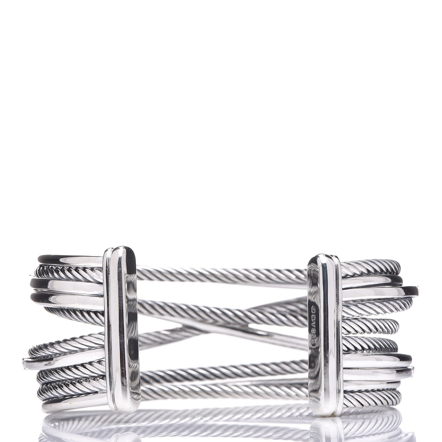 David Yurman Sterling Silver Diamond Crossover Five Row Cuff Bracelet 3 of 4