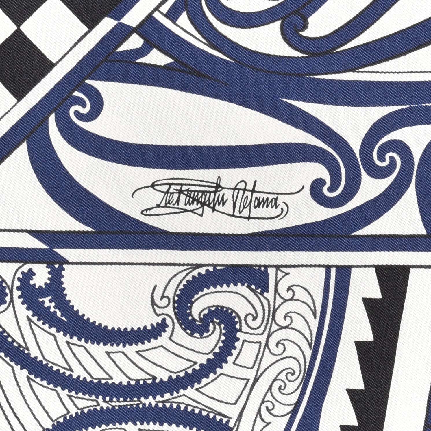 Hermes Silk Kawa Ora Scarf 90 Ivory Marine Black 3 of 6