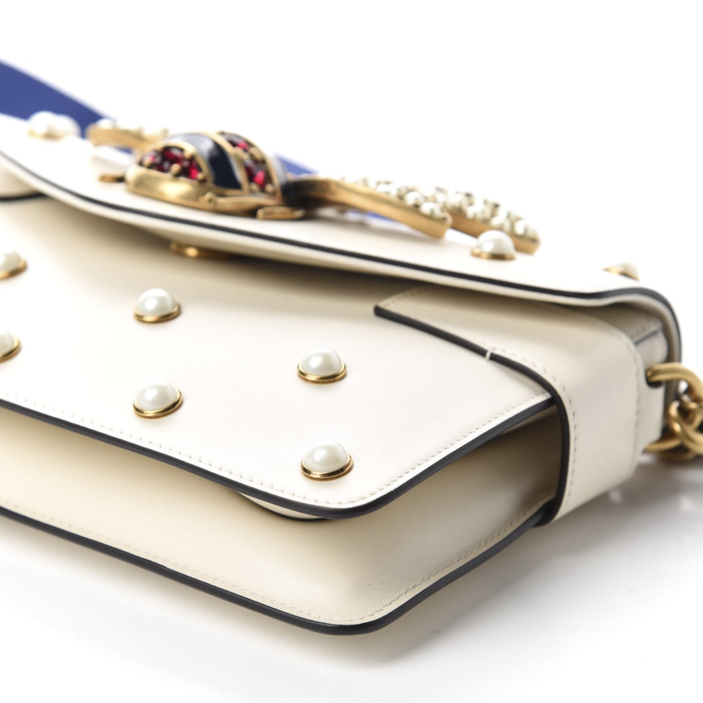Nappa Pearl Studded Mini Queen Margaret Broadway Shoulder Bag Mystic White