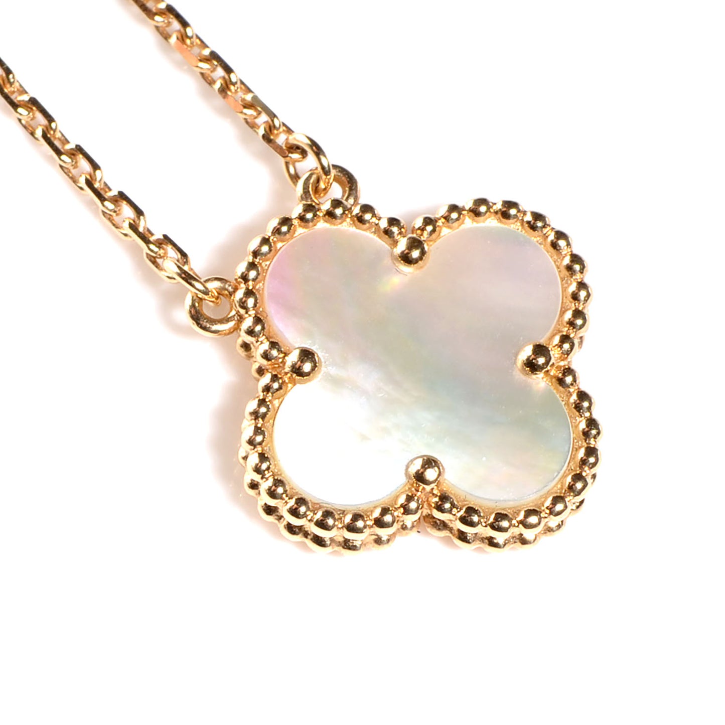 18K Yellow Gold Mother of Pearl Vintage Alhambra Pendant Necklace