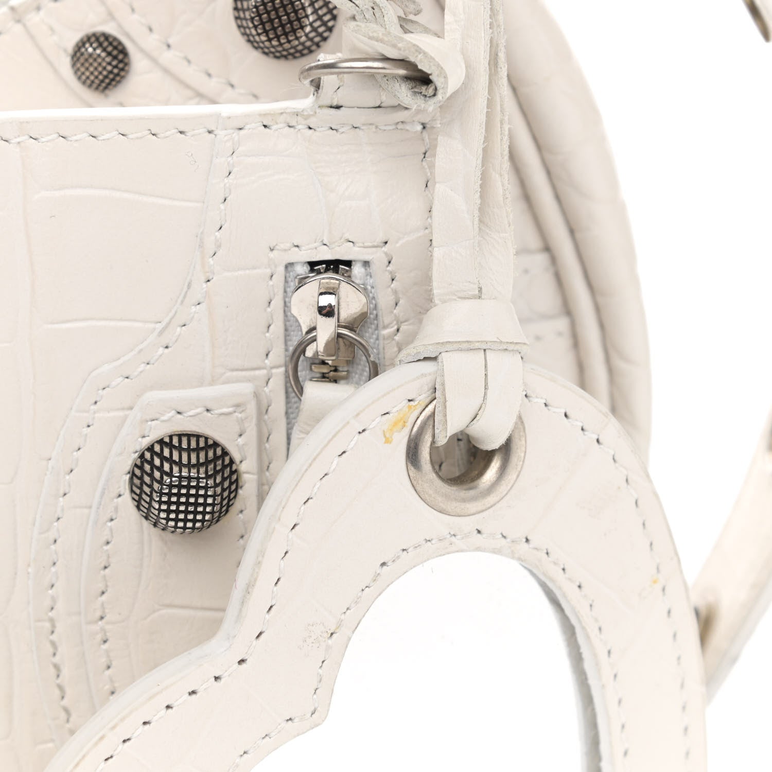Balenciaga Extra Supple Calfskin Crocodile Embossed Le Cagole Shoulder Bag XS White 12 of 14
