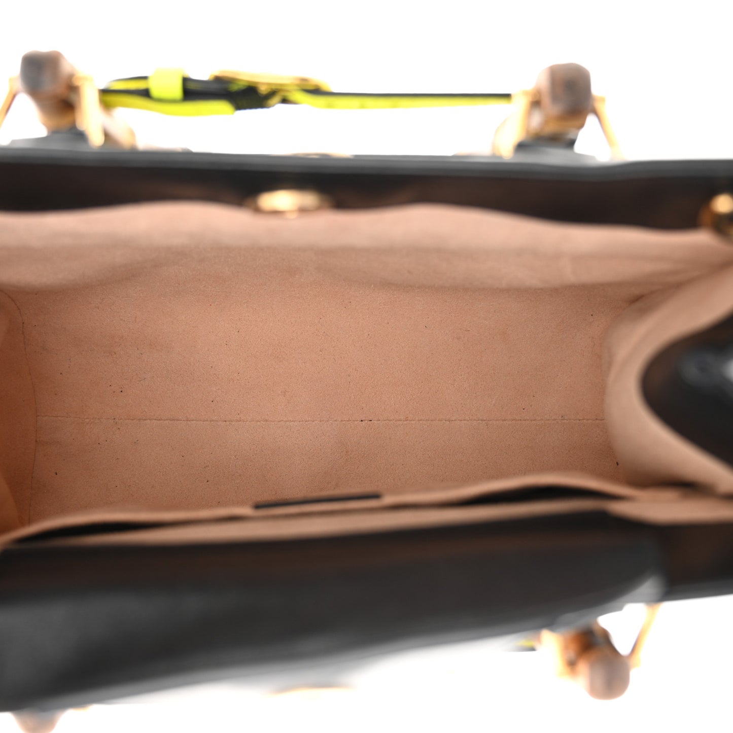 Calfskin Small Diana Tote Bag Black Yellow Fluo