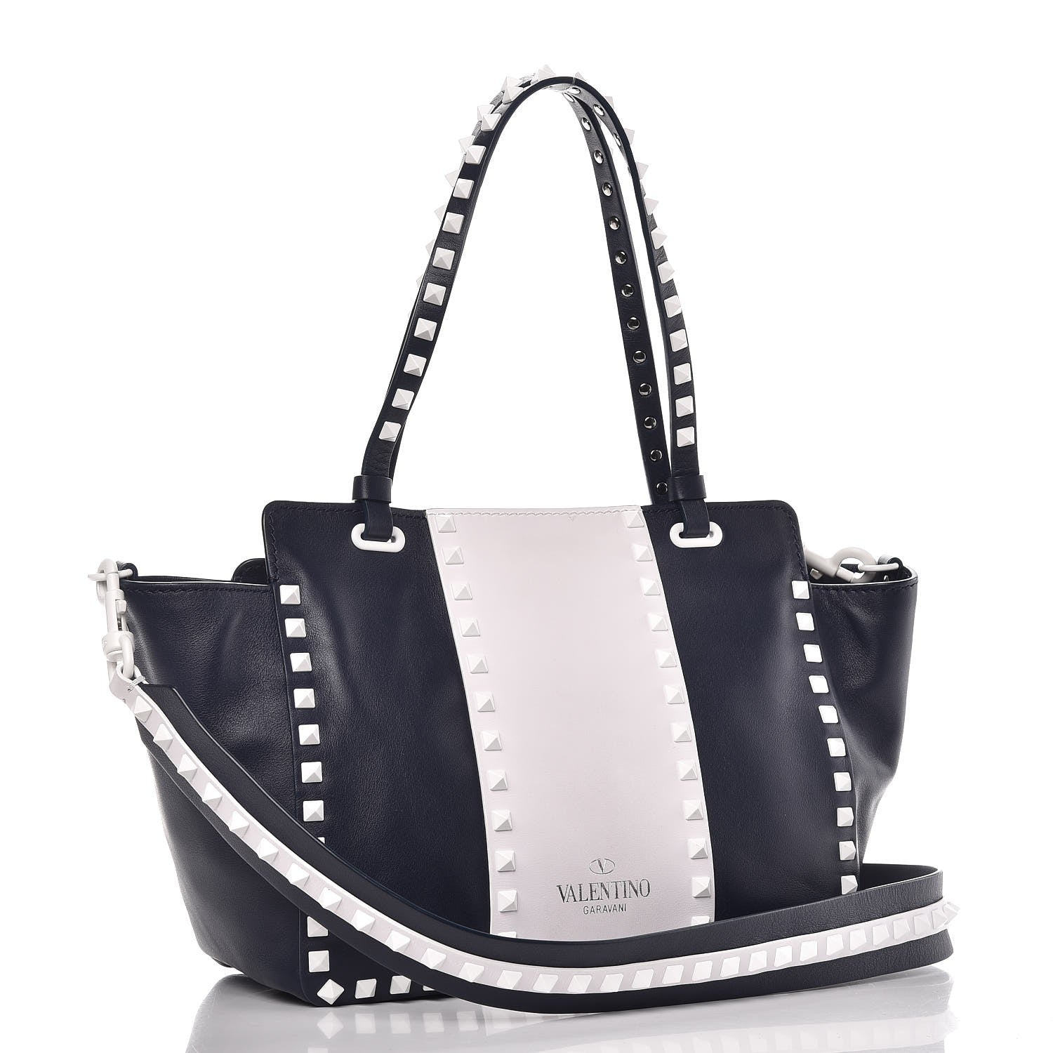 Valentino Garavani Vitello Colorblock Small Free Rockstud Tote Marine Optic White 4 of 8
