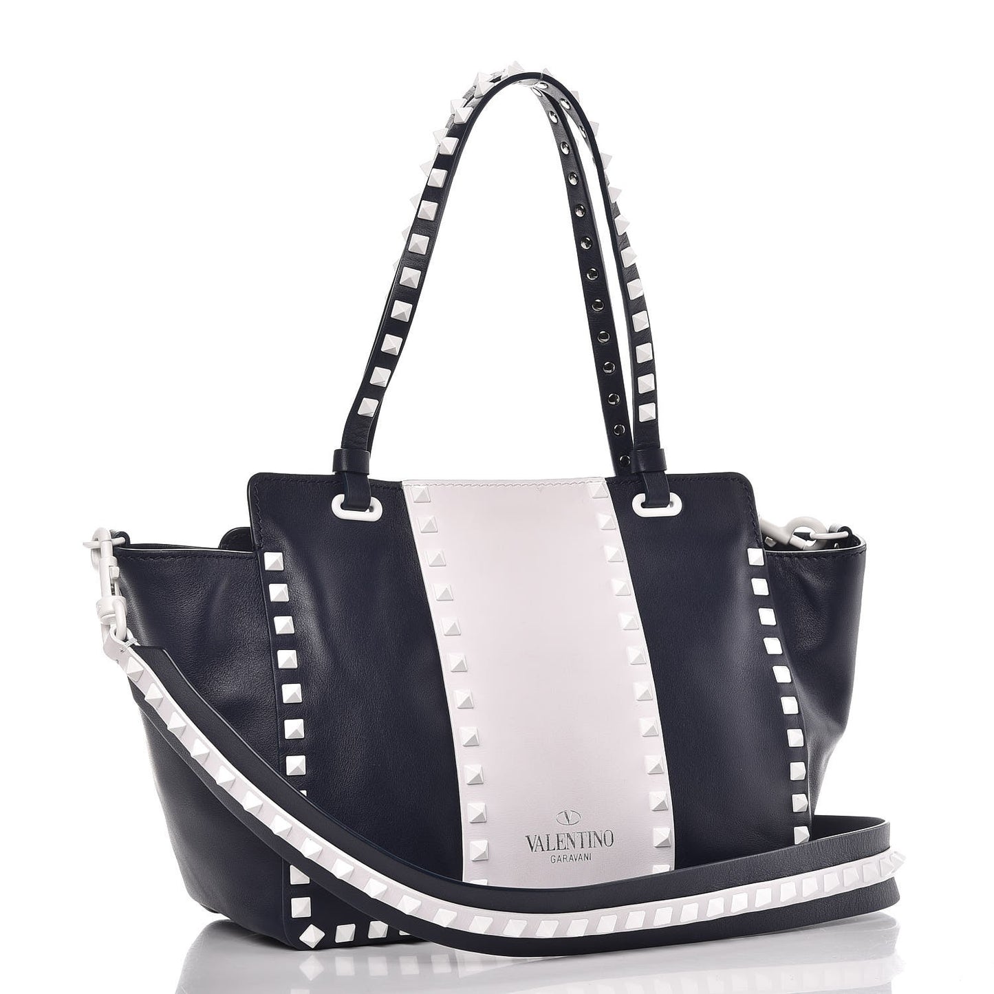 Vitello Colorblock Small Free Rockstud Tote Marine Optic White