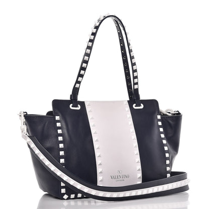 Valentino Garavani Vitello Colorblock Small Free Rockstud Tote Marine Optic White 4 of 8