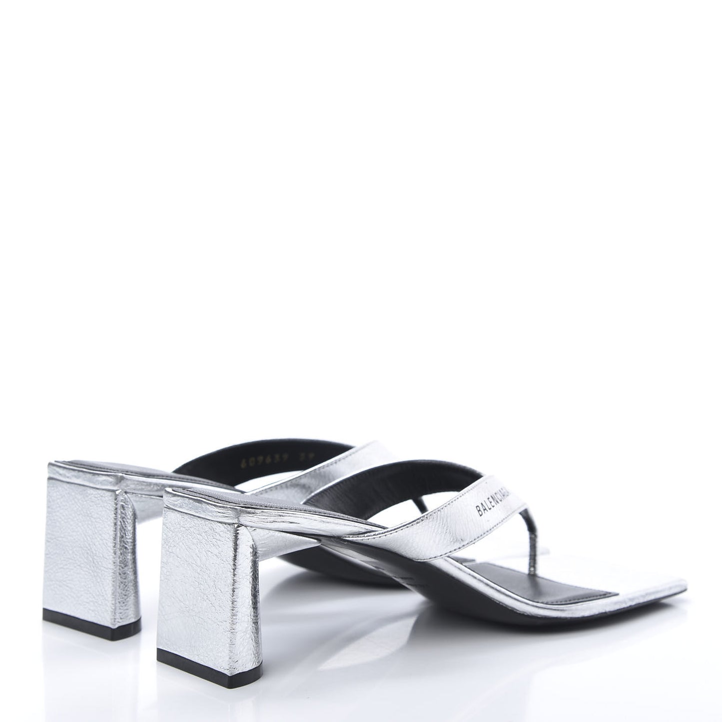 Calfskin Double Square Flat 60mm Sandals 39 Silver Black