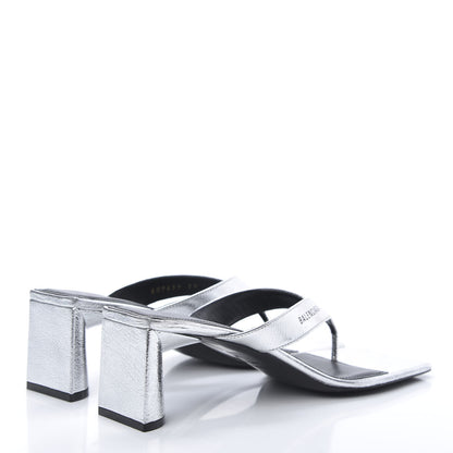 Balenciaga Calfskin Double Square Flat 60mm Sandals 39 Silver Black 4 of 9