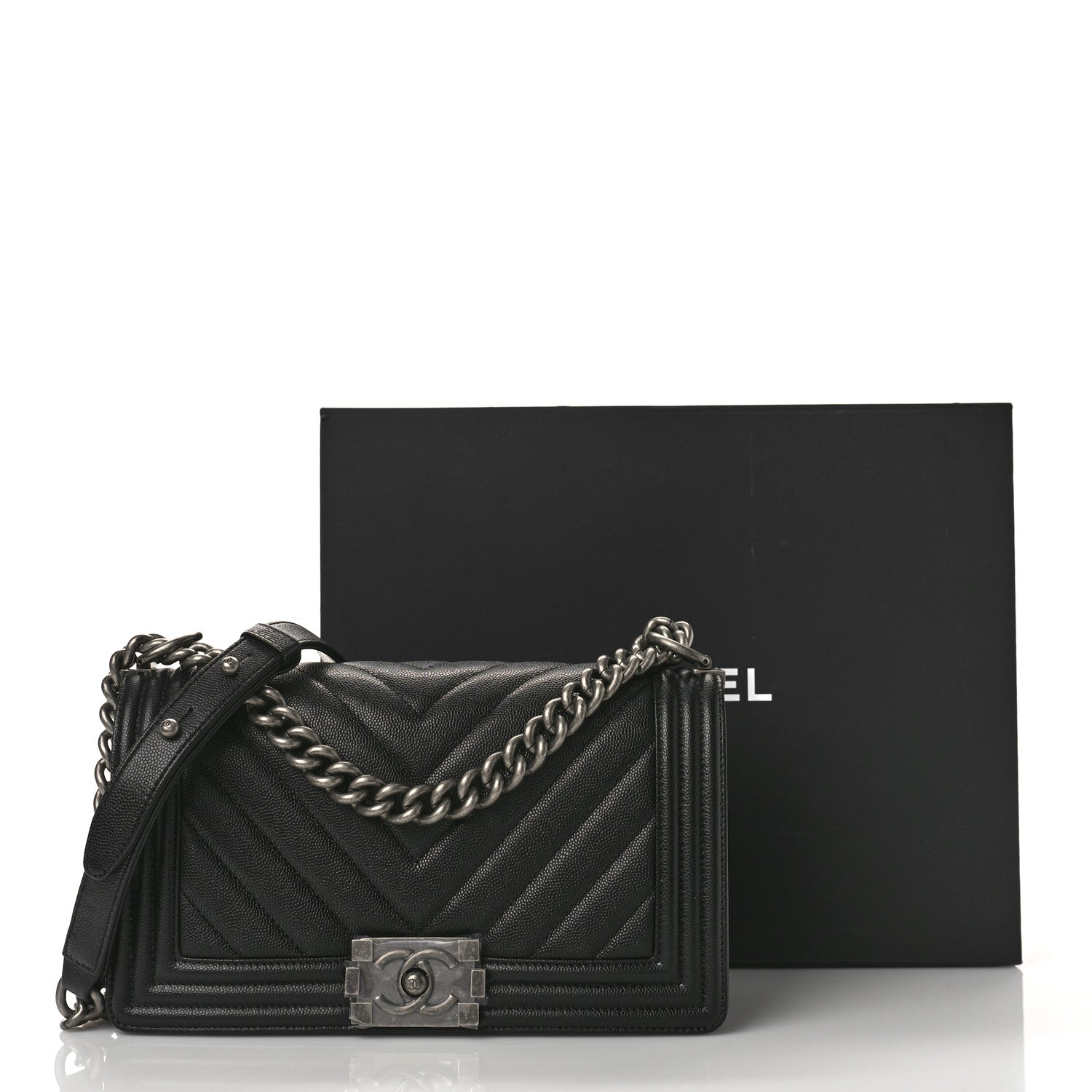 Chanel Caviar Chevron Quilted Medium Boy Flap Black 10 of 10