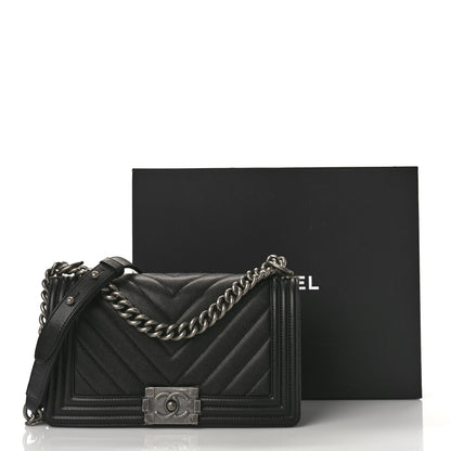 Chanel Caviar Chevron Quilted Medium Boy Flap Black 10 of 10