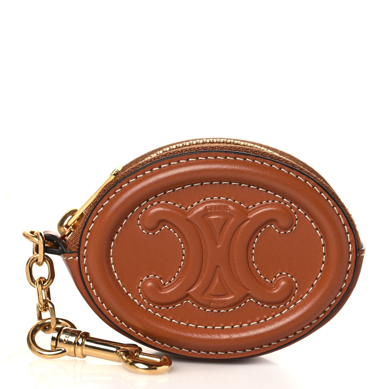 Celine Smooth Lambskin Small Triomphe Oval Coin Purse Tan 1 of 6