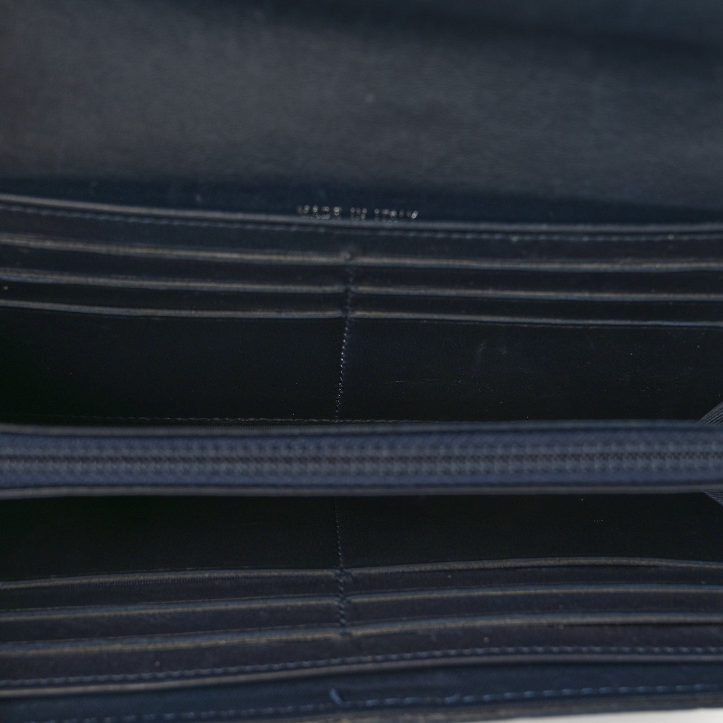 Lambskin Quilted Boy Large Gusset Flap Wallet Navy