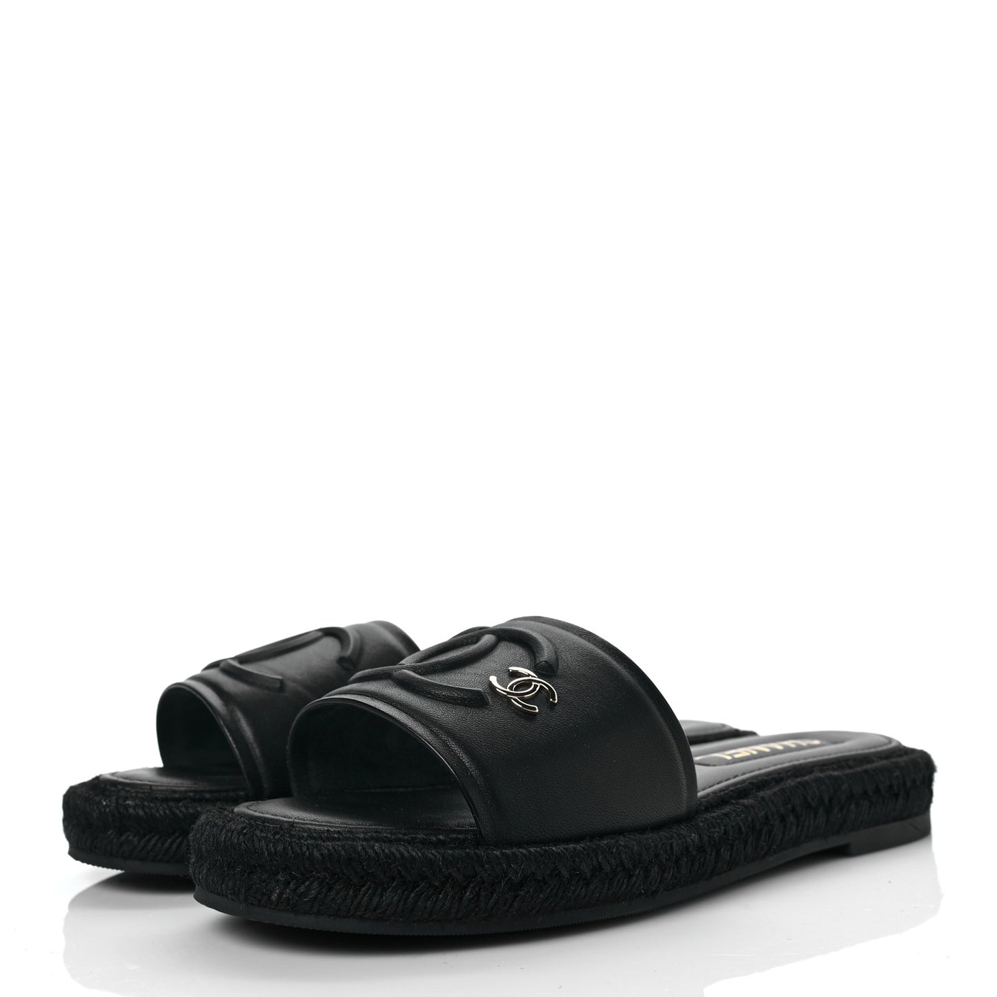 Lambskin Espadrille Mule Sandals 38 Black