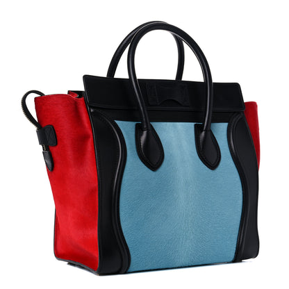 Celine Pony Hair Mini Tri-Color Luggage Glacier Red Black 2 of 14