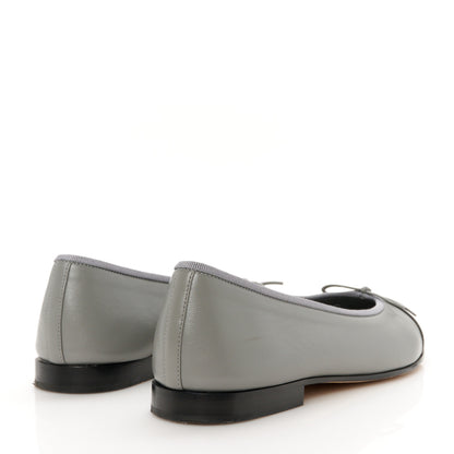 Chanel Lambskin Cap Toe CC Ballerina Flats 38.5 Grey Black 5 of 10
