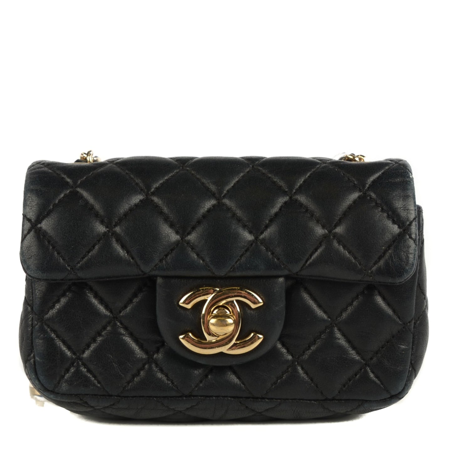 Lambskin Quilted Extra Mini Flap Heart Valentine Charms Black