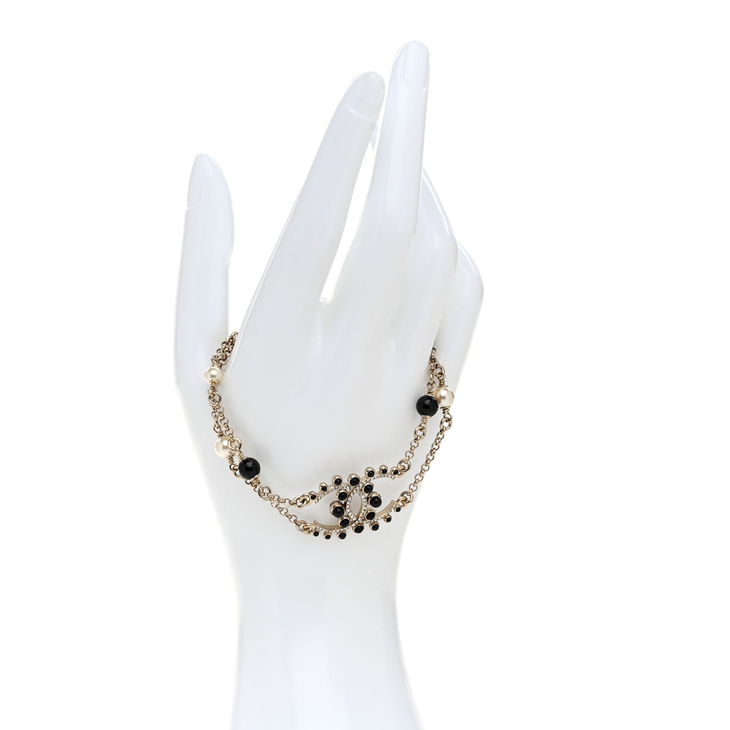 Crystal Enamel Pearl CC Bracelet Black Gold