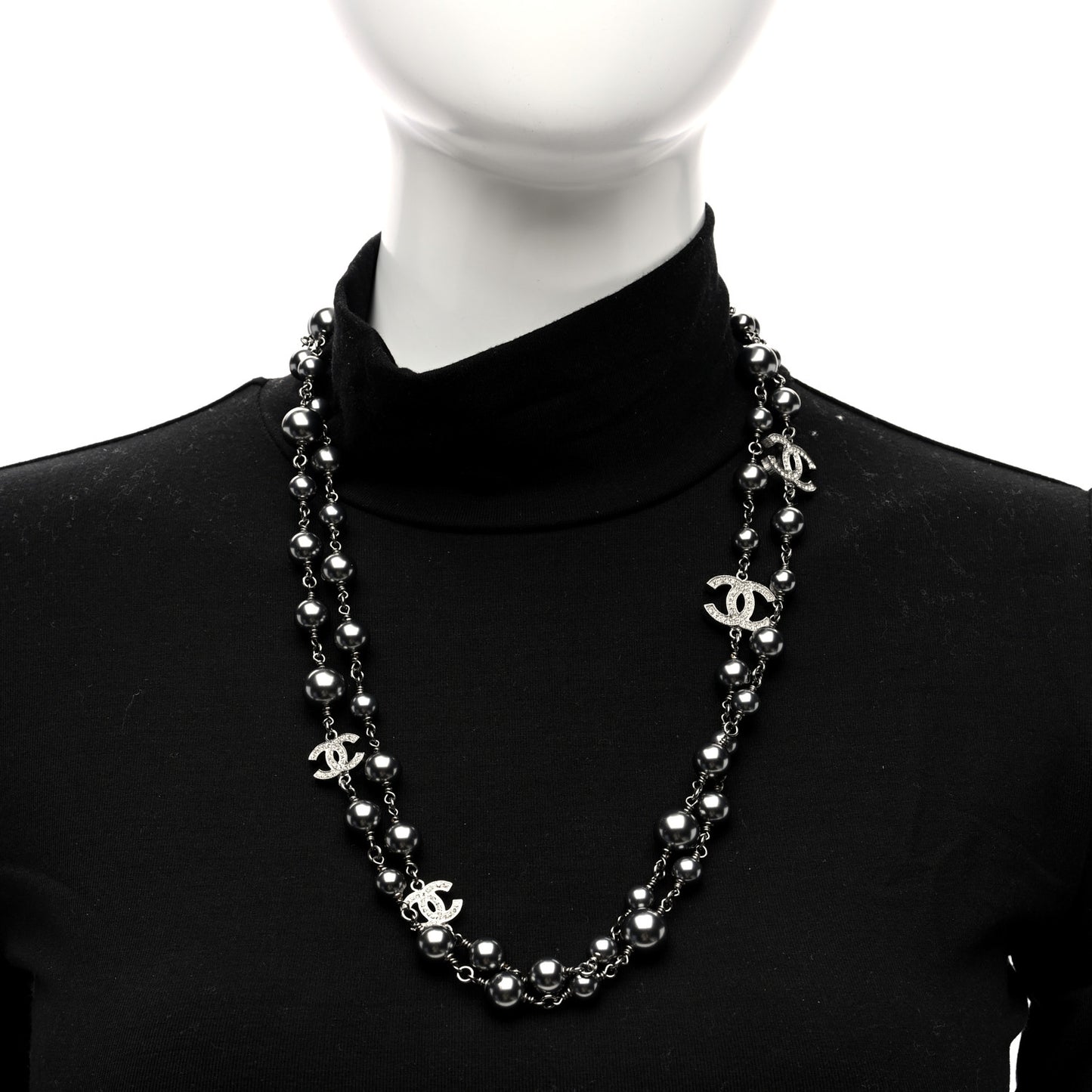 Crystal Beaded CC Long Necklace
