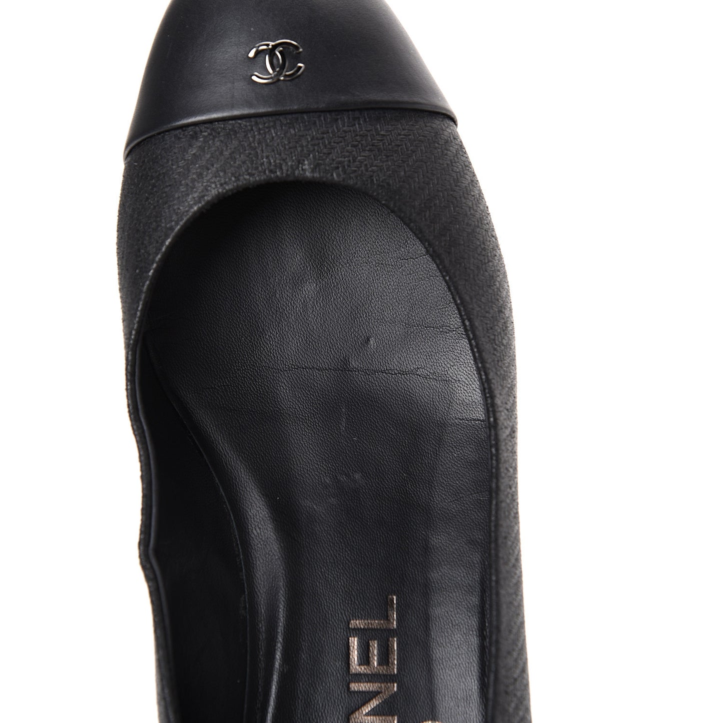 Embossed Lambskin CC Cap Toe Pump 36 Black