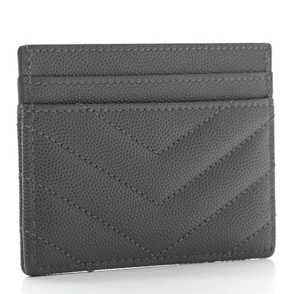 Saint Laurent Grain De Poudre Matelasse Chevron Monogram Credit Card Case Earth 3 of 7