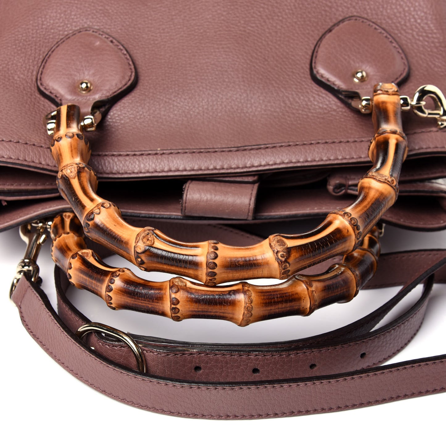 Pebbled Calfskin Small Diana Bamboo Top Handle Tote Pink Tan