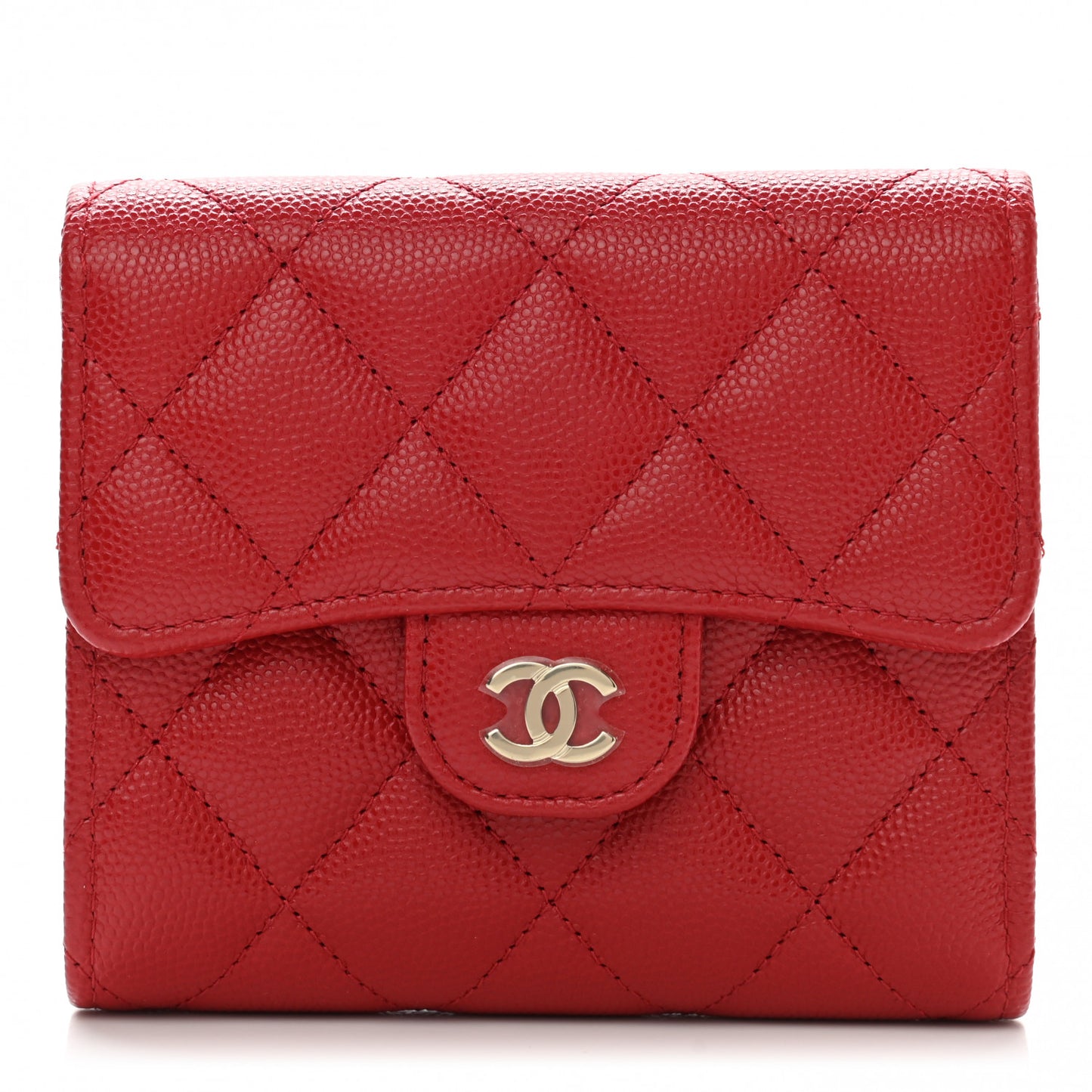 Caviar Quilted Compact Flap Wallet Red