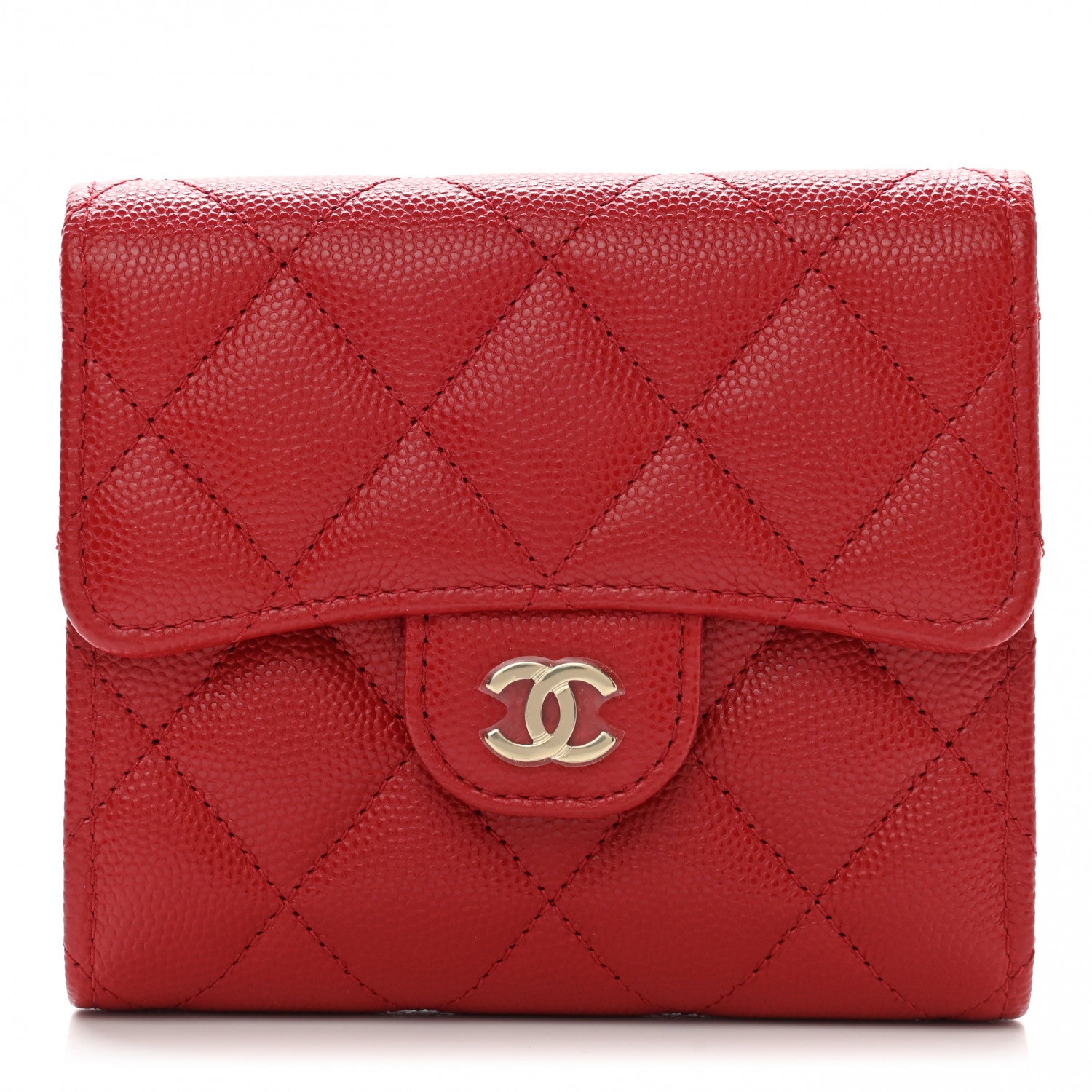 Chanel Caviar Quilted Compact Flap Wallet Red 1 of 8