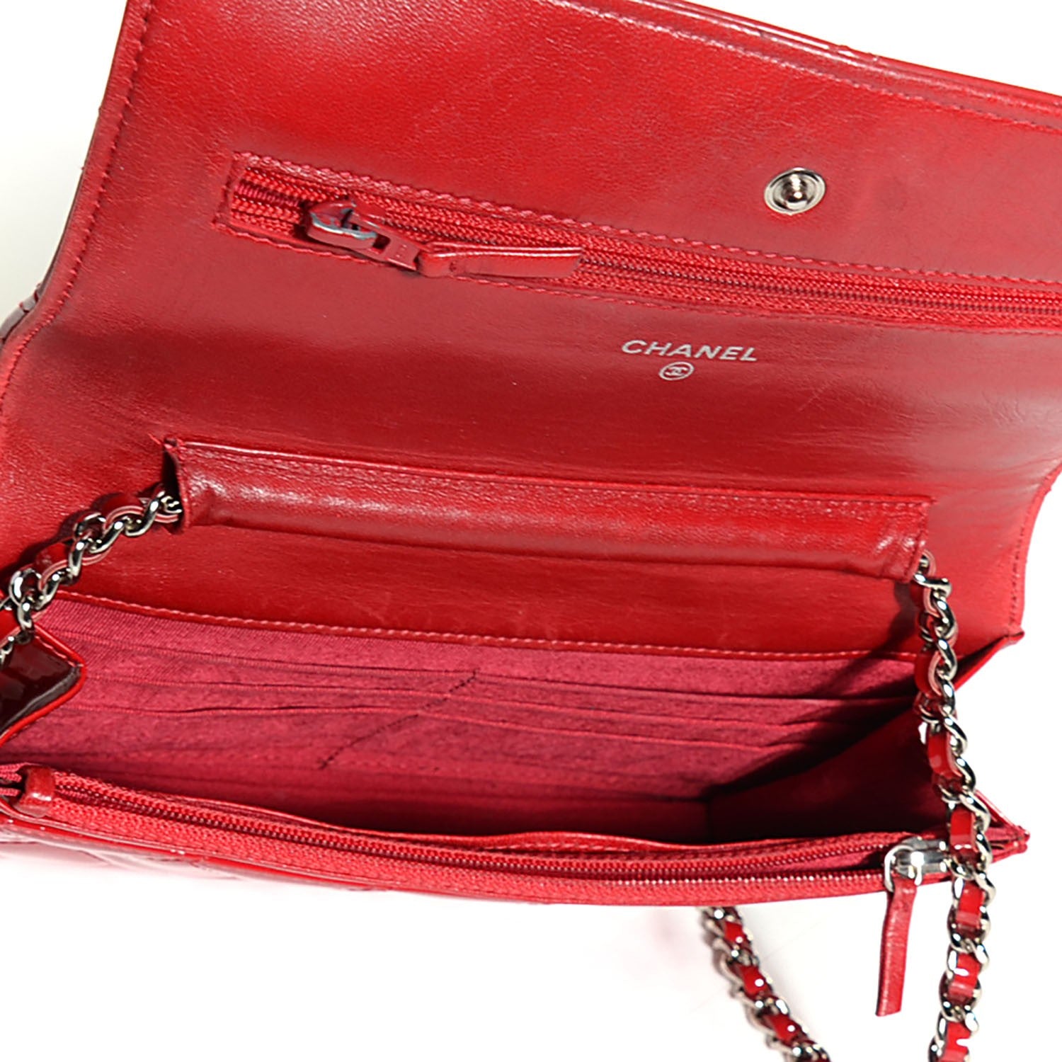 Chanel Patent Quilted Wallet On Chain WOC Red 5 of 8