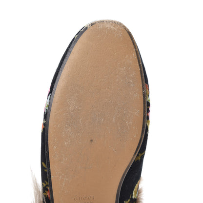 Gucci Velvet Fur Floral Womens Princetown Slippers 41 Black 9 of 14