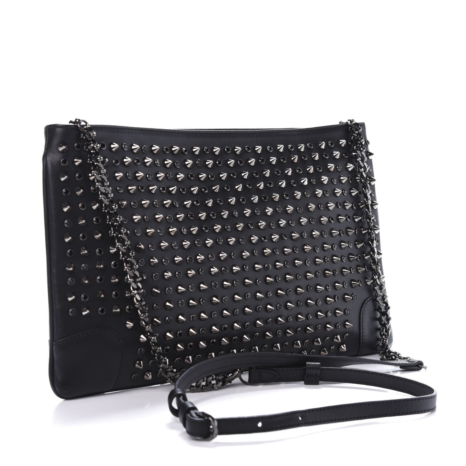Christian Louboutin Calfskin Paris Spikes Strass Loubiposh Clutch Black Gun Jet 2 of 9