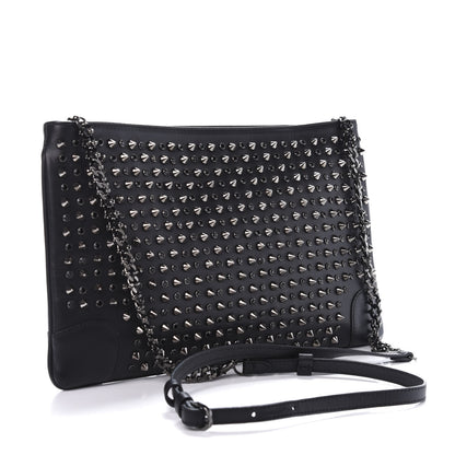 Christian Louboutin Calfskin Paris Spikes Strass Loubiposh Clutch Black Gun Jet 2 of 9