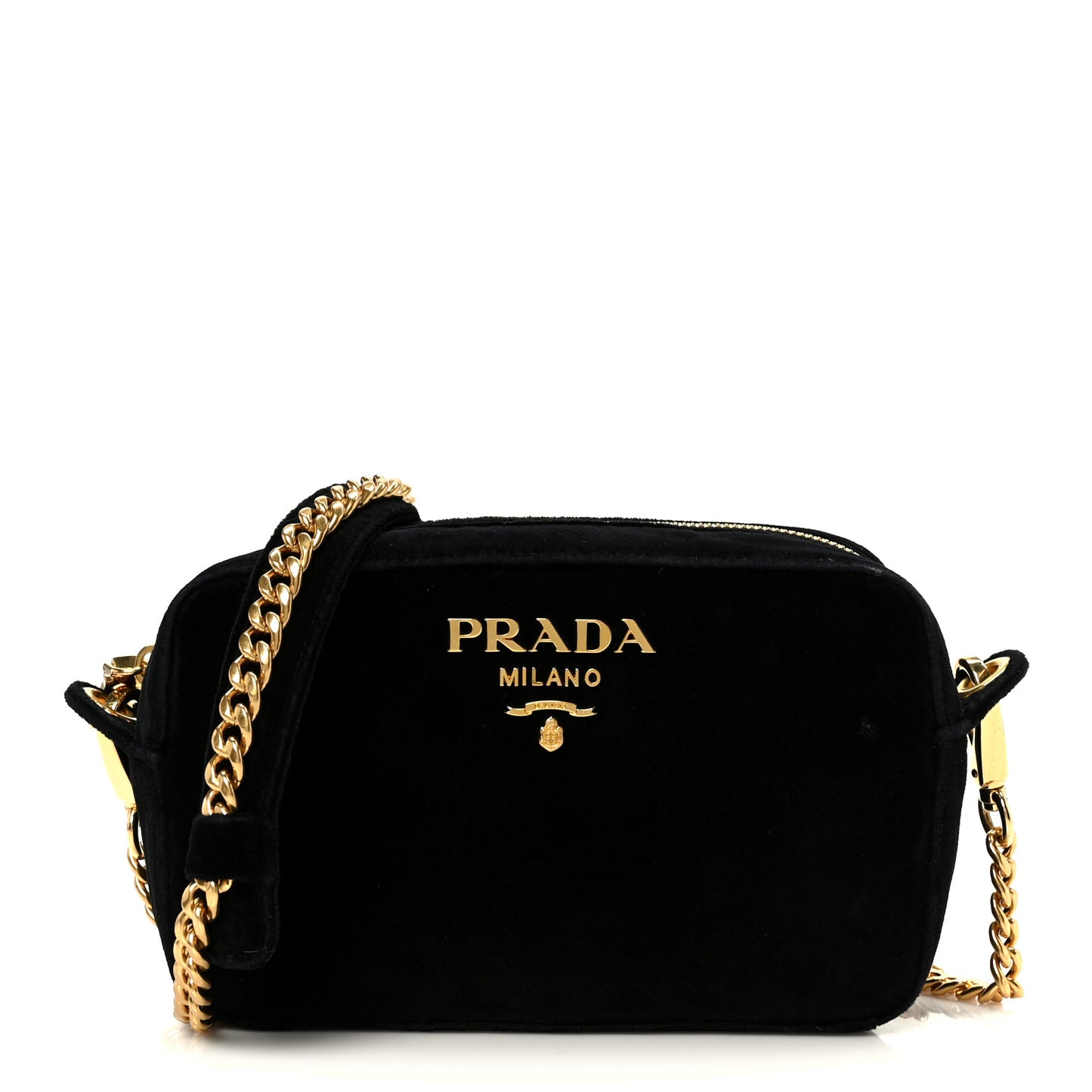 Velluto Zip Top Chain Shoulder Bag Black