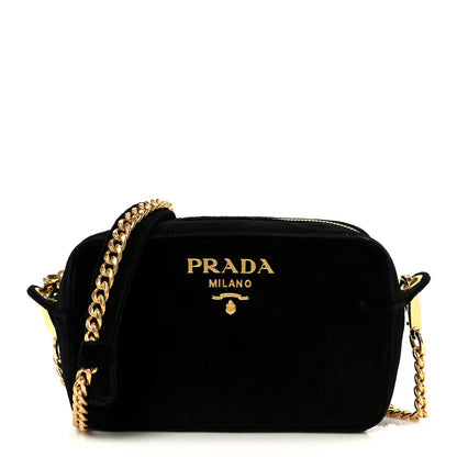 Prada Velluto Zip Top Chain Shoulder Bag Black 1 of 10