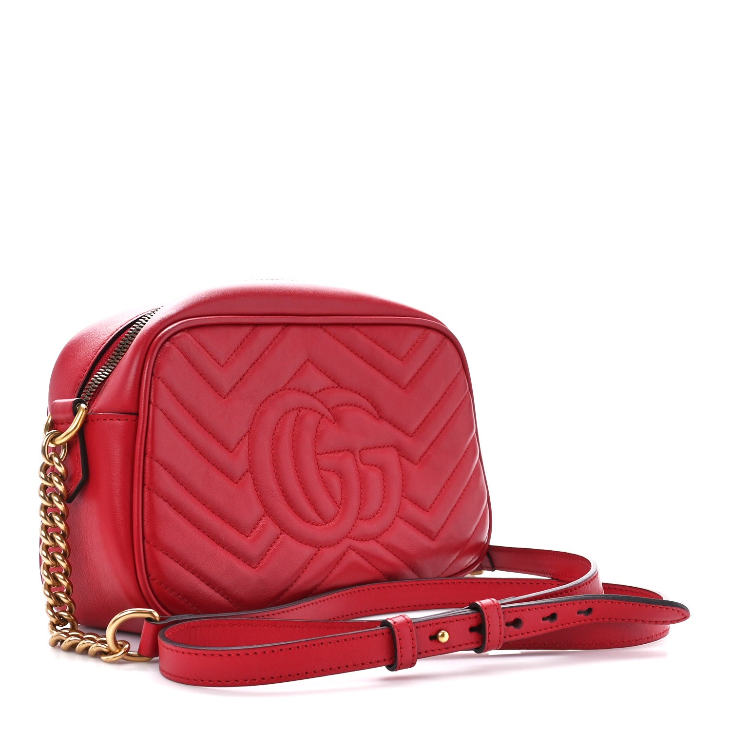 Gucci Calfskin Matelasse Small GG Marmont Chain Shoulder Bag Hibiscus Red 3 of 12