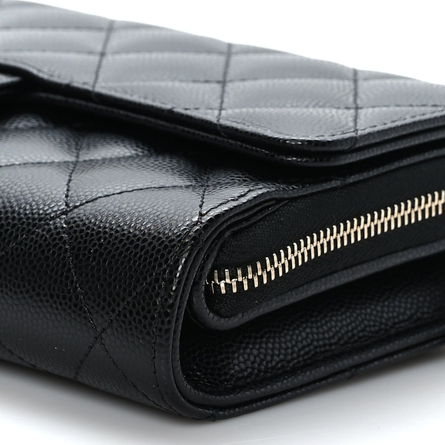 Caviar Quilted Phone Holder Wallet on Removable Chain Black