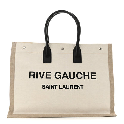 Saint Laurent Linen Calfskin Rive Gauche Tote Optic White 1 of 12
