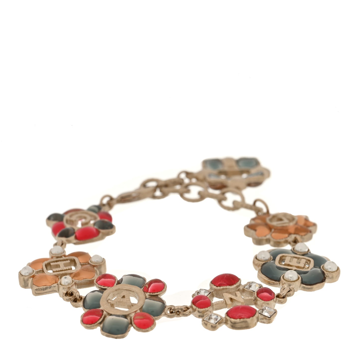 Resin Gripoix Poured Glass Pearl CC Bracelet Multicolor
