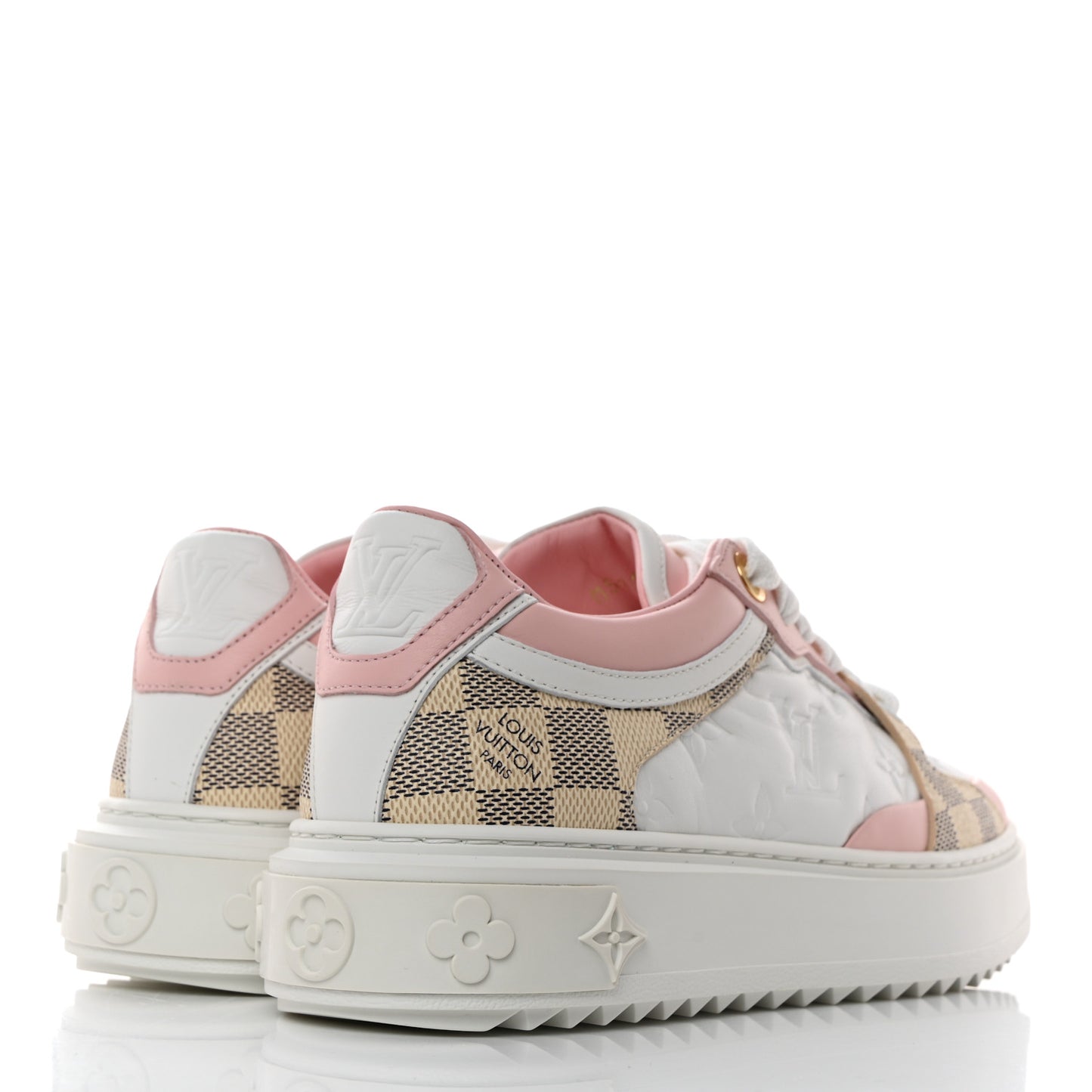 Monogram Embossed Calfskin Damier Azur Time Out Sneakers 36 Rose Clair Pink