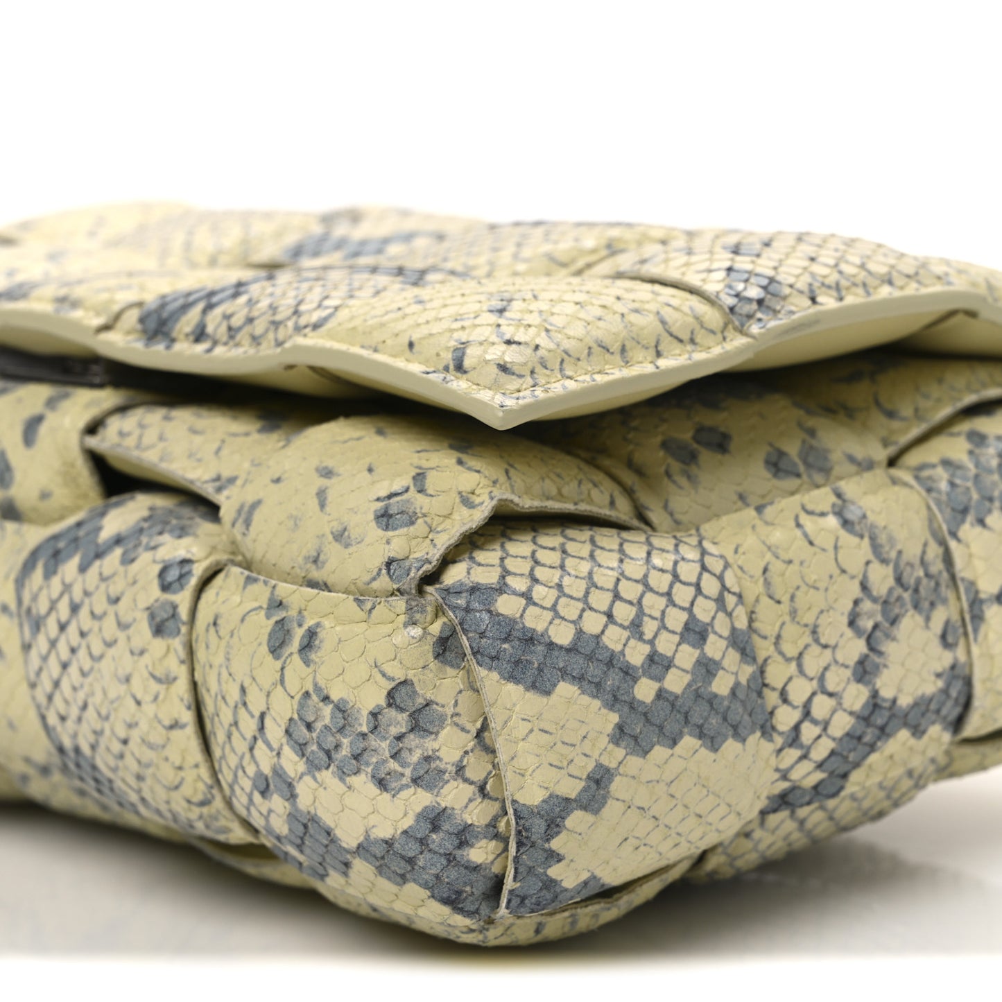 Goatskin Python Embossed Padded Cassette Crossbody Bag Kiwi Black Silver