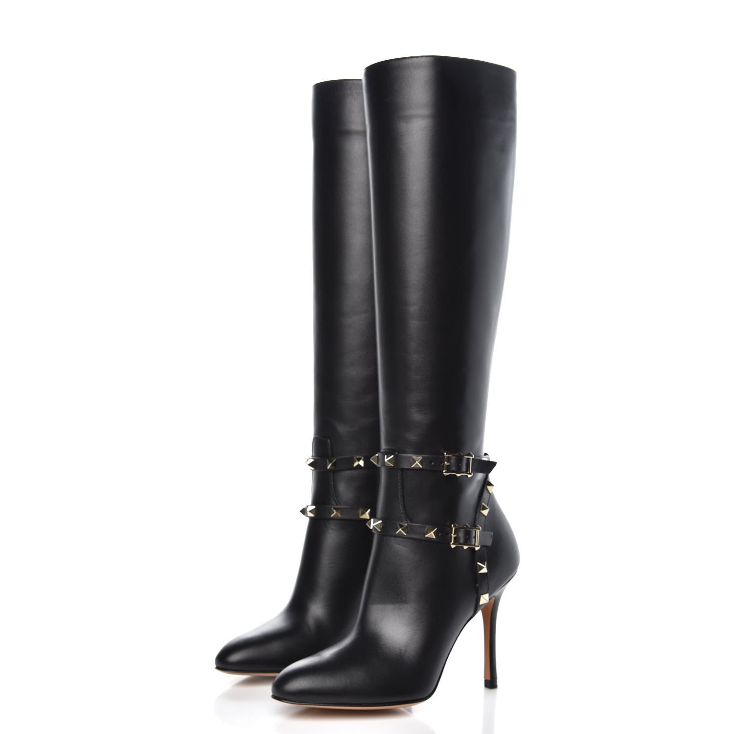 Valentino Garavani Calfskin Rockstud Knee High 100mm Boots 35.5 Black 3 of 8