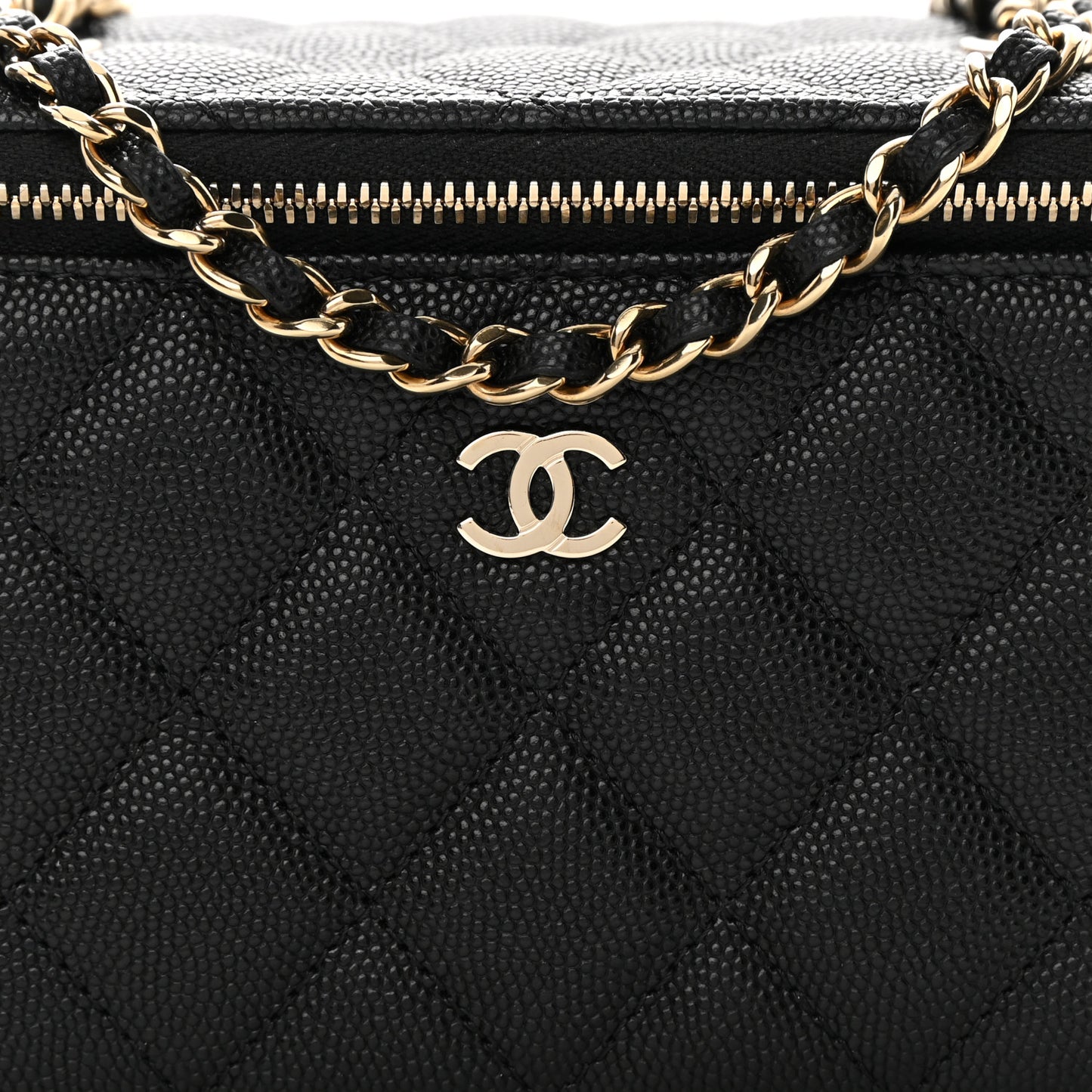 Caviar Quilted Small Vanity Case With Chain Black