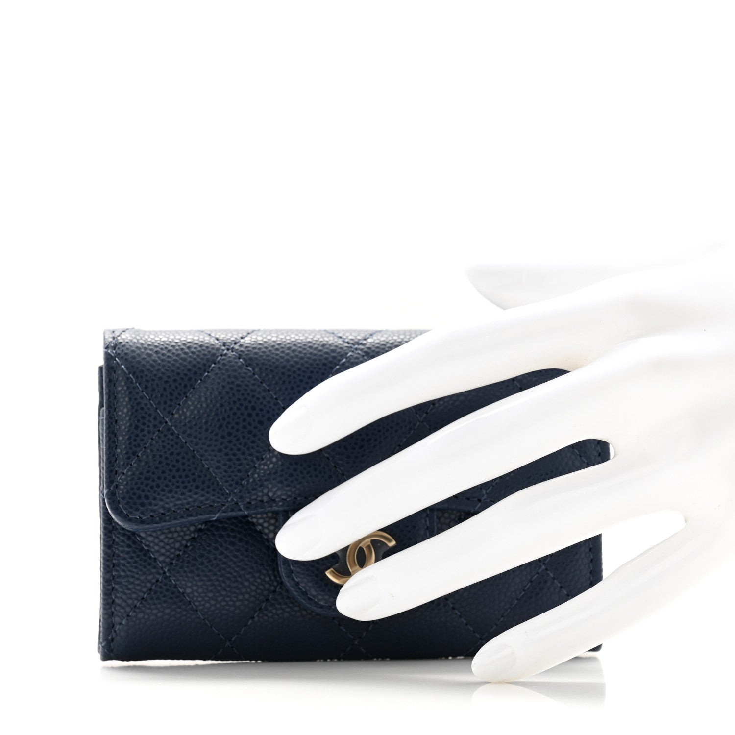 Chanel Caviar Quilted Flap Card Holder Wallet Dark Blue 2 of 10