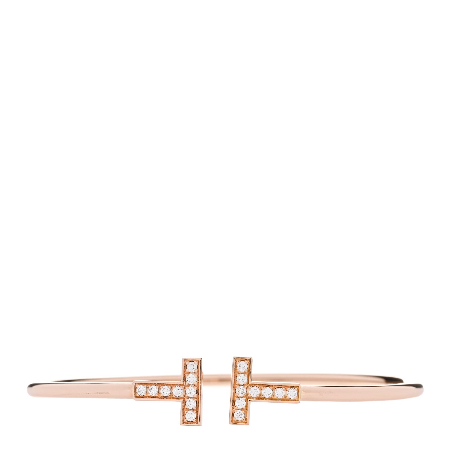 Tiffany 18K Rose Gold Diamond T Wire Bracelet 1 of 3