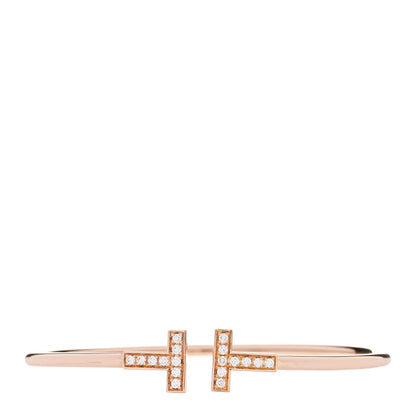 Tiffany 18K Rose Gold Diamond T Wire Bracelet 1 of 3