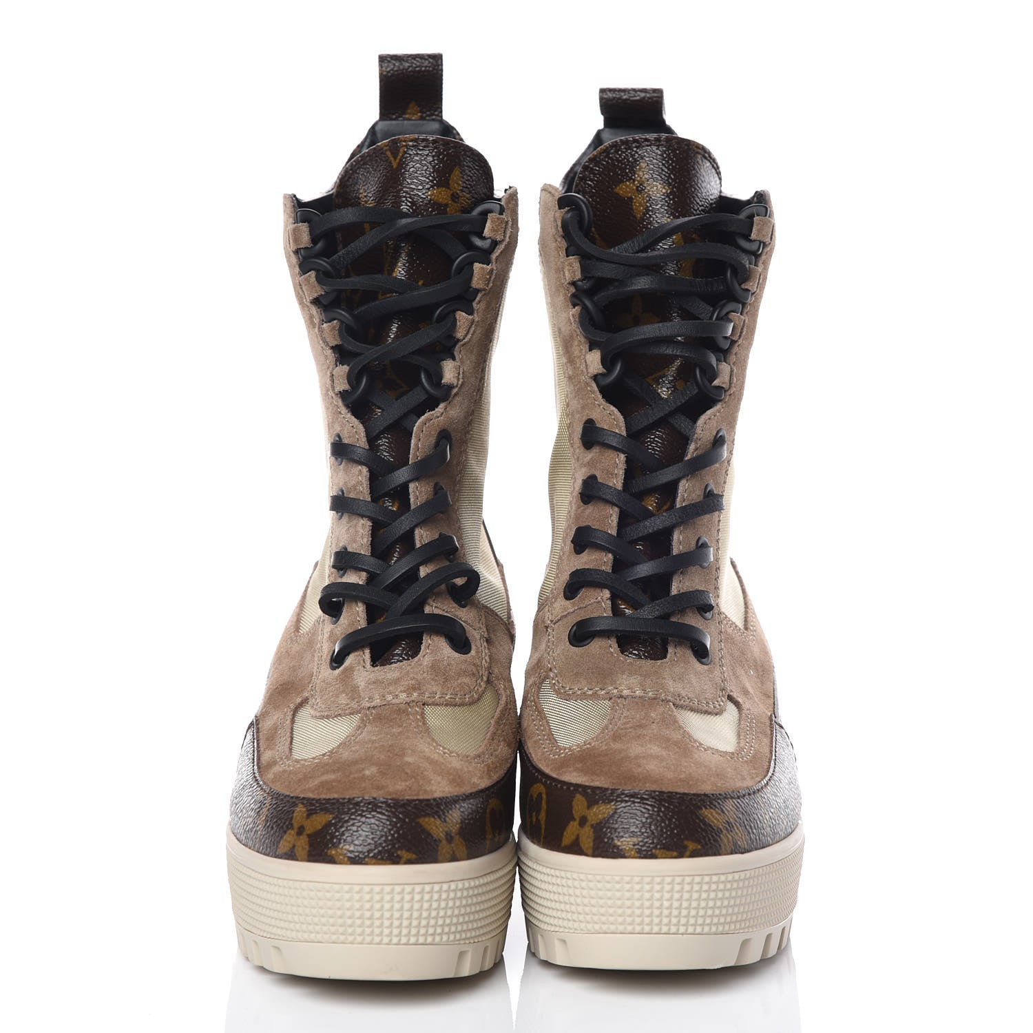 Louis Vuitton Suede Calfskin Monogram Laureate Platform Desert Boots 35 Beige 2 of 8