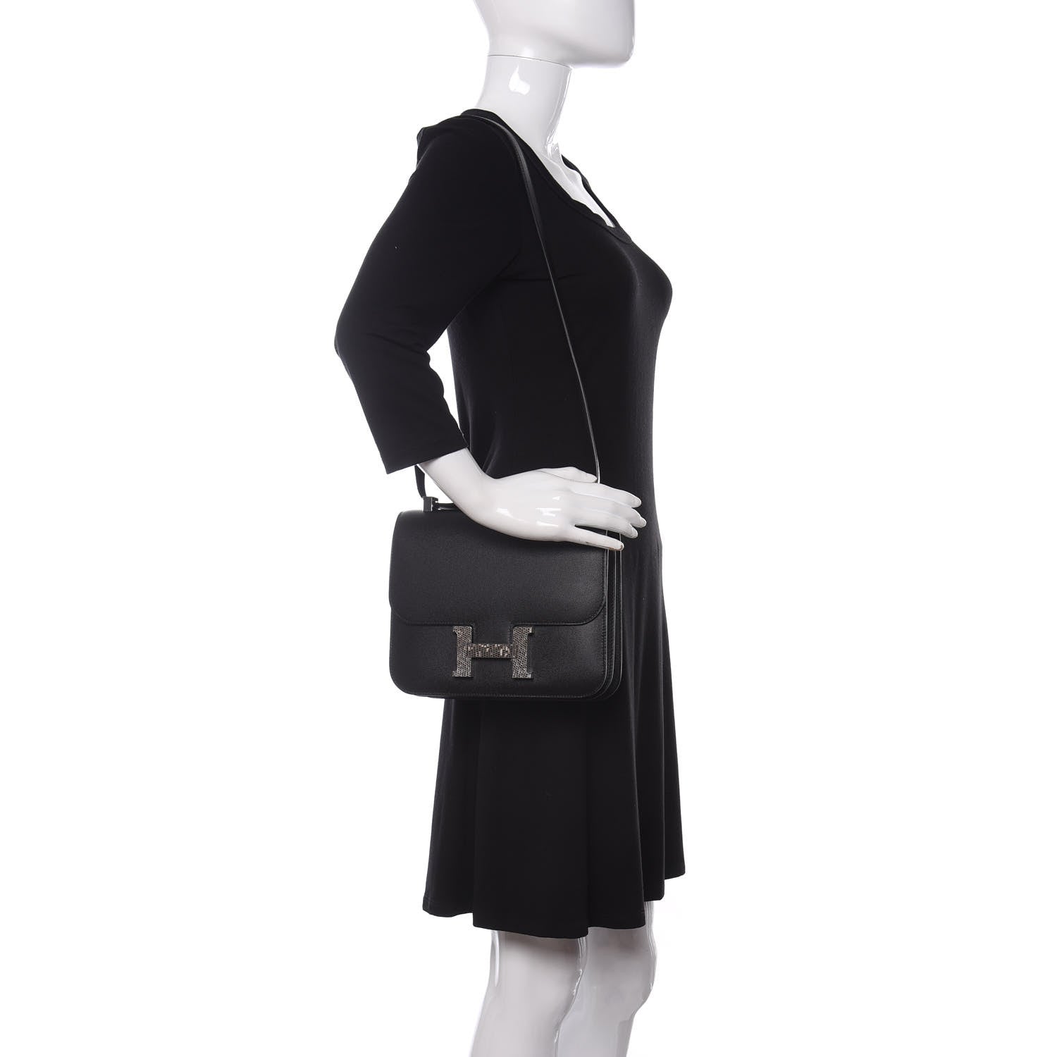 Hermes Grained Monsieur Lizard Constance 24 Black Ombre 2 of 9