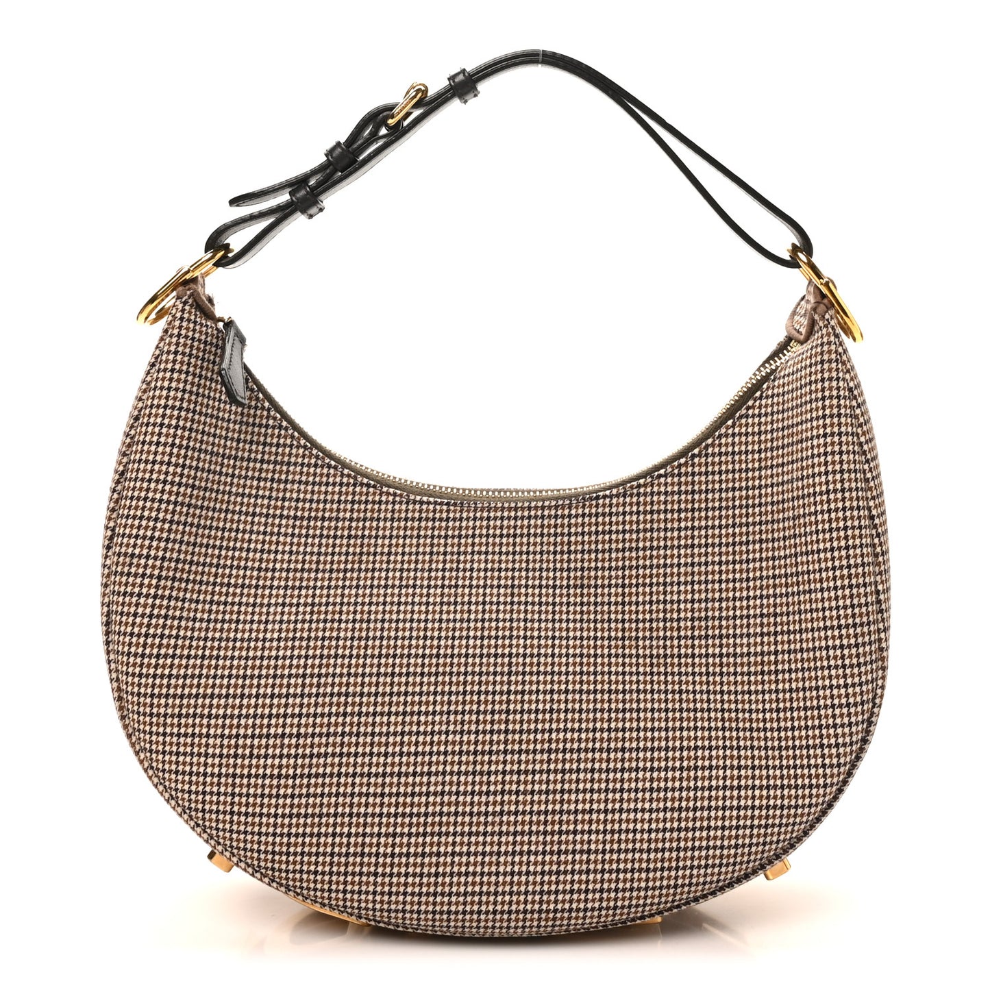 Wool Vitello Grace Small Houndstooth Small Fendigraphy Hobo Bag Beige Ebano