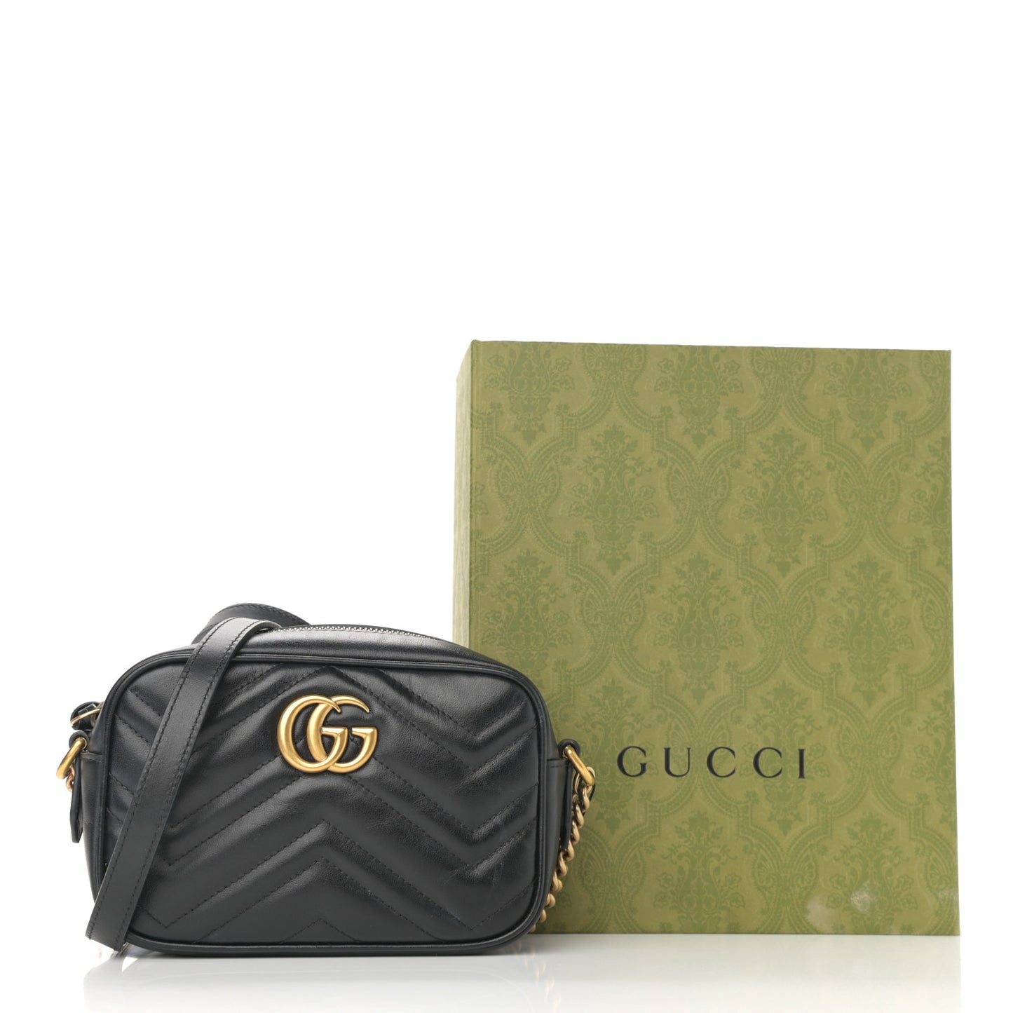 Calfskin Matelasse Mini GG Marmont Chain Shoulder Bag Black