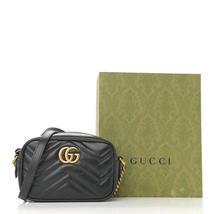 Gucci Calfskin Matelasse Mini GG Marmont Chain Shoulder Bag Black 13 of 13